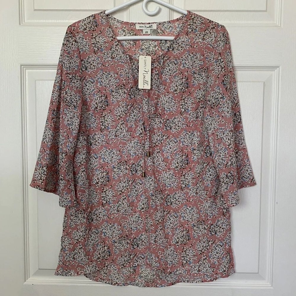 Simply Noel Tunic Blouse Women’s S/M 8-10 Blush Pink Cherry Blossom